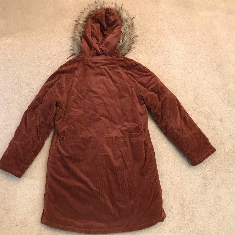 American Eagle AEO Brown Corduroy Winter Coat Womens Small Faux Fur Quilt Lined - Picture 3 of 14